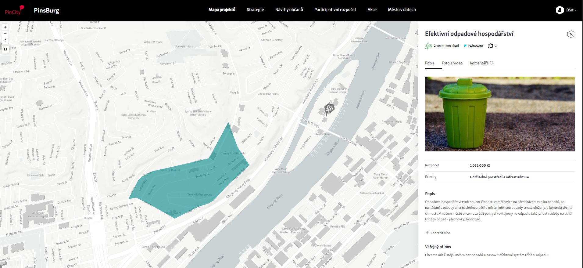 výsledná podoba polygonu v prostředí aplikace PinCity